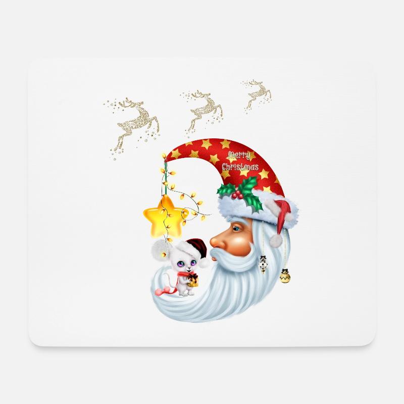 Weihnachtsmaus auf dem Mond - Mousepad (Querformat) - Weiß