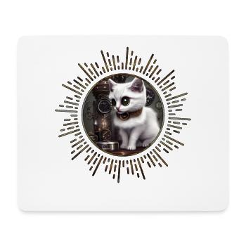 Kleine Steampunk-Katze - Mousepad (Querformat) - Weiß - Vorne
