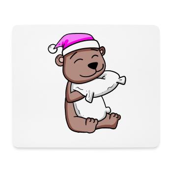 Ours avec oreiller et bonnet de couchage - Tapis de souris (format paysage) - blanc - Devant
