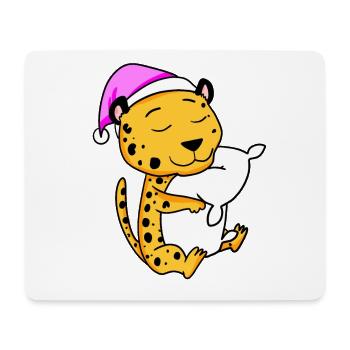 Cheetah with pillow and sleeping cap - Mouse Pad (horizontal) - white - Front