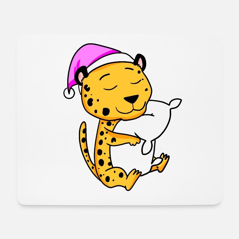 Gepard mit Kissen und Schlafmütze - Mousepad (Querformat) - Weiß