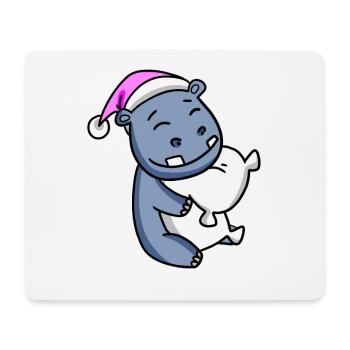 Hippopotame avec oreiller et bonnet de couchage - Tapis de souris (format paysage) - blanc - Devant