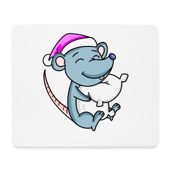 Mouse with pillow and sleeping cap - Mouse Pad (horizontal) - white - Front