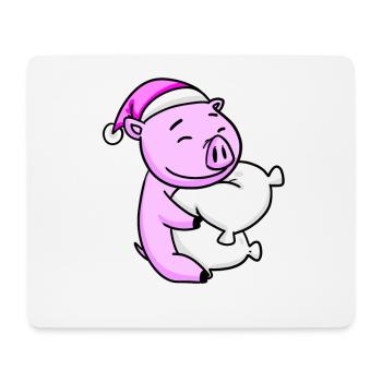 Cochon avec oreiller et bonnet de couchage - Tapis de souris (format paysage) - blanc - Devant