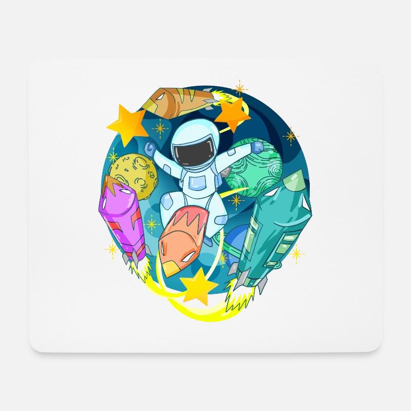 Astronaut im Weltall mit Raketen - Mousepad (Querformat) - Weiß