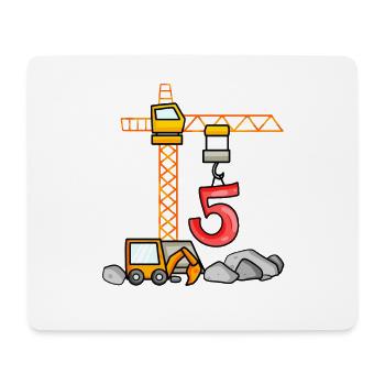 5ème anniversaire 5 ans grue chantier excavatrice garçon - Tapis de souris (format paysage) - blanc - Devant