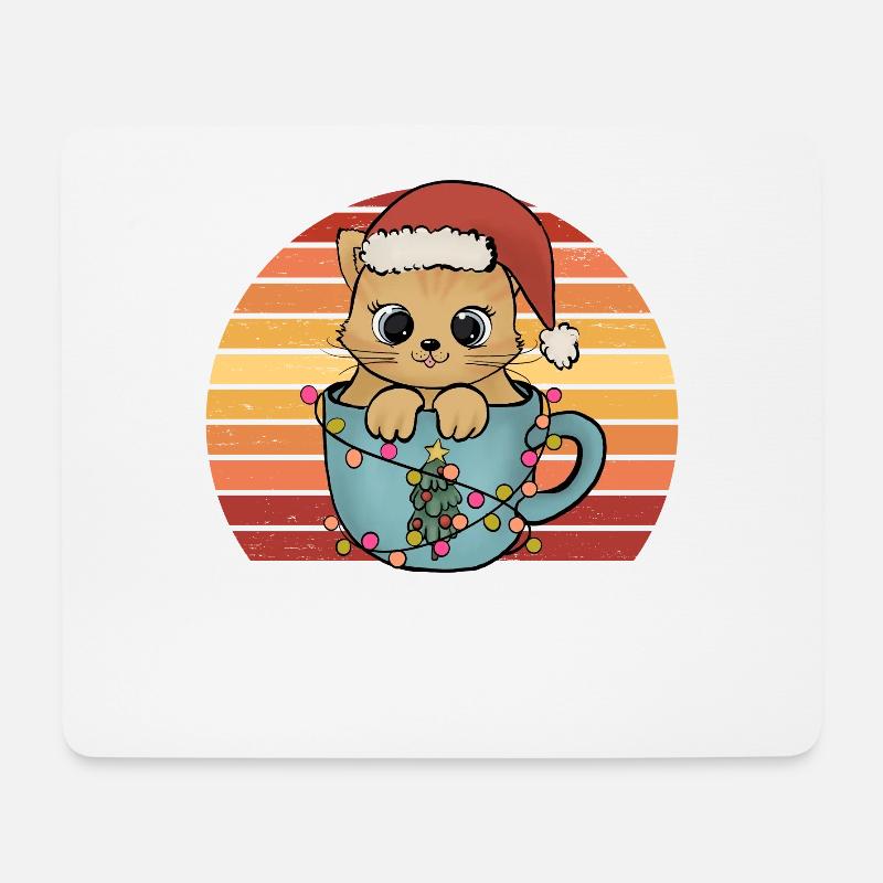 Weihnachtskatze Kätzchen mit Weihnachtsmütze Retro - Mousepad (Querformat) - Weiß