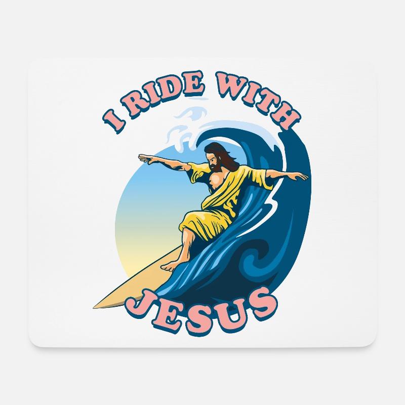 Ich fahre mit Jesus | Jesus Christus Surfer - Mousepad (Querformat) - Weiß