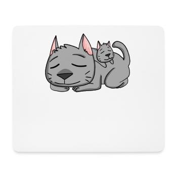 Katze mit Baby Katze - Mousepad (Querformat) - Weiß - Vorne