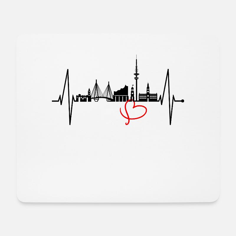Hamburg Skyline Herzschlag Hamburger Liebe Fan - Mousepad (Querformat) - Weiß