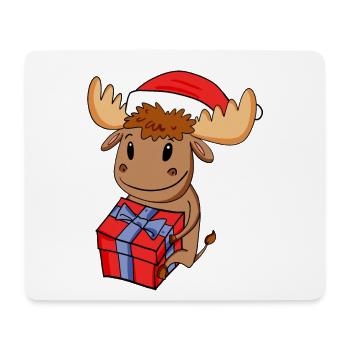 Weihnachten Elch Baby mit Geschenk - Mousepad (Querformat) - Weiß - Vorne