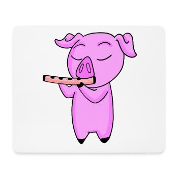 Pig Kids Motif Playing Flute - Mouse Pad (horizontal) - white - Front