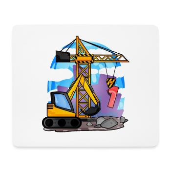 1er anniversaire 1 an grue chantier excavatrice garçon - Tapis de souris (format paysage) - blanc - Devant