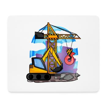6ème anniversaire 6 ans grue chantier excavatrice garçon - Tapis de souris (format paysage) - blanc - Devant