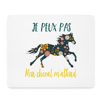 Je peux pas mon cheval m'attend - florale poney - Tapis de souris (format paysage) - blanc - Devant
