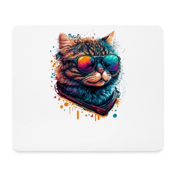 Colorful Cute Cat with Sunglasses Animal Design - Mousepad (Querformat) - Weiß - Vorne