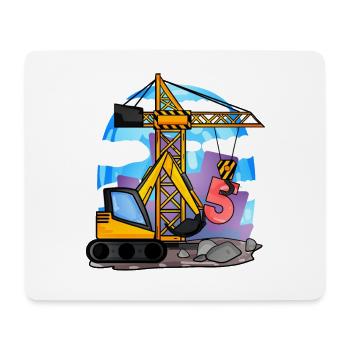 5ème anniversaire 5 ans grue chantier excavatrice garçon - Tapis de souris (format paysage) - blanc - Devant