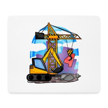 4ème anniversaire 4 ans grue chantier excavatrice garçon - Tapis de souris (format paysage) - blanc - Devant