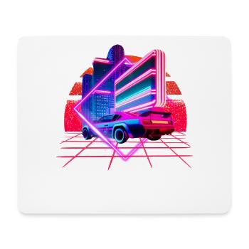 Retro Wave Sports Car 80s Skyline Vaporwave - Mouse Pad (horizontal) - white - Front