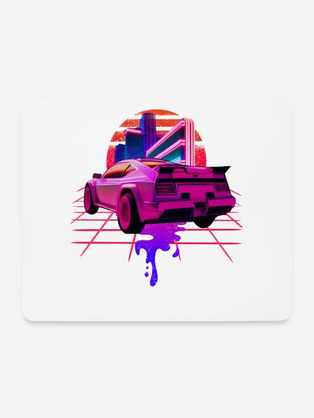 Retro Wave Sports Car Vaporwave Sunset - Mouse Pad (horizontal) - white