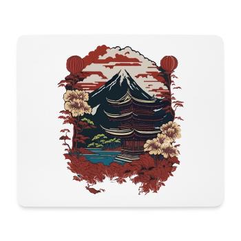 Japanese Temples Mountain Landscape Vintage - Mouse Pad (horizontal) - white - Front