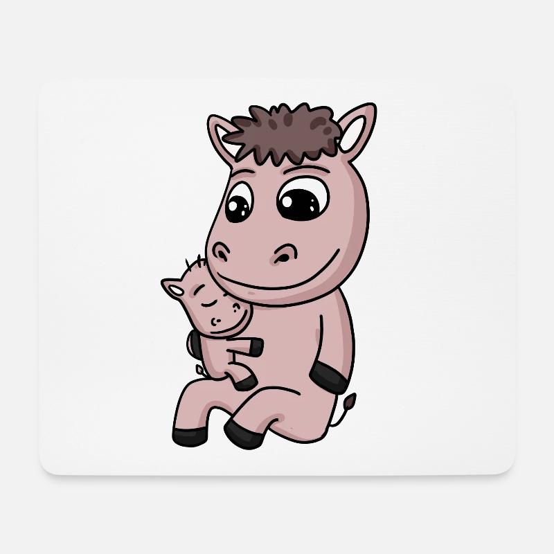 Pferd Familie - Pferd mit Baby - Mousepad (Querformat) - Weiß