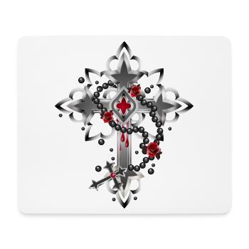 Croix faite d’éléments gothiques et chapelet - Tapis de souris (format paysage) - blanc - Devant
