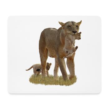 Lionne avec lionceaux - Grand félin - Chat -Afrique - Tapis de souris (format paysage) - blanc - Devant