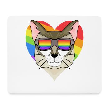 Rainbow - Cat Singapura with glasses and heart - Mouse Pad (horizontal) - white - Front