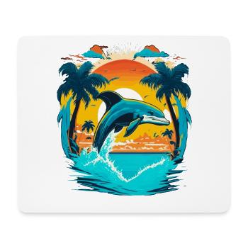 Springender Delphin im Sonnenuntergang - Mousepad (Querformat) - Weiß - Vorne
