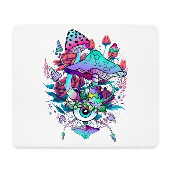 psychedelische Pilzkunst mit einem Auge und Blumen - Mousepad (Querformat) - Weiß - Vorne