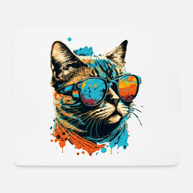 Katze mit Sonnenbrille - Mousepad (Querformat) - Weiß