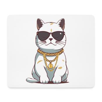 Cool cat with sunglasses and gold chain - Mouse Pad (horizontal) - white - Front