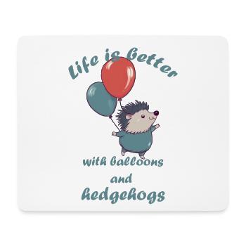 Kleiner Igel mit Luftballons und Schriftzug - Mousepad (Querformat) - Weiß - Vorne