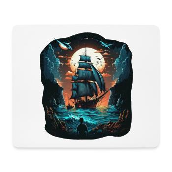 Grosses Segelschiff im Mondschein auf hoher See - Mousepad (Querformat) - Weiß - Vorne