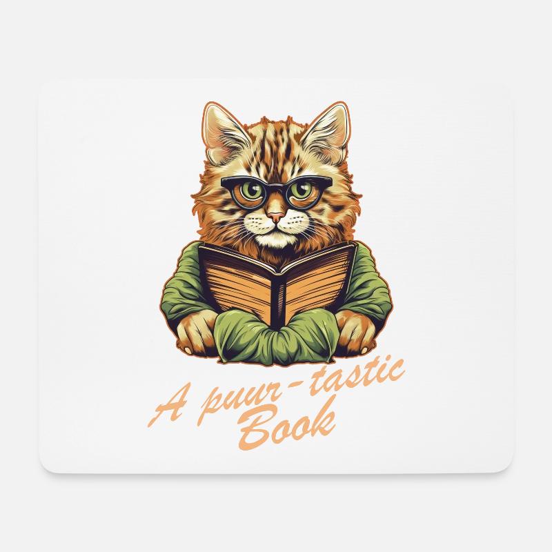Cat with book and lettering - Mouse Pad (horizontal) - white