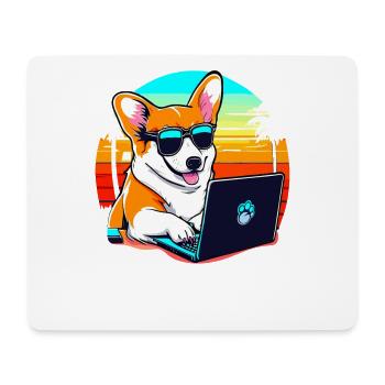 Cool Corgi Dog with Laptop and Sunset - Mouse Pad (horizontal) - white - Front