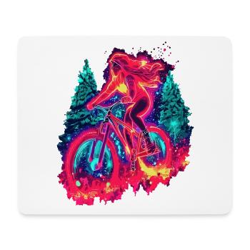 Synthwave Mountainbike Mädchen Waldfahrt - Mousepad (Querformat) - Weiß - Vorne