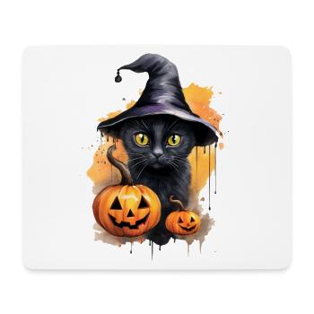 Chat sorcière avec chapeau Chat noir Citrouille Halloween - Tapis de souris (format paysage) - blanc - Devant