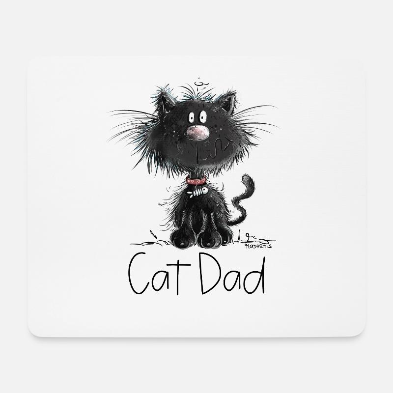 Drollige Schwarze Katze Mit Katzen Papa Spruch - Mousepad (Querformat) - Weiß