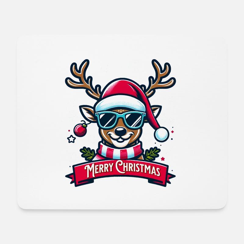 Rentier mit Santa Hut und Brille - Mousepad (Querformat) - Weiß