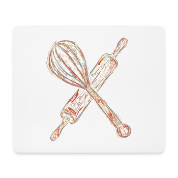 Dessin du rouleau à pâtisserie et du batteur à main - Tapis de souris (format paysage) - blanc - Devant