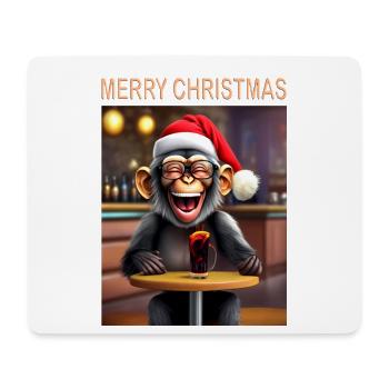 Monkey celebrates Christmas with hat and drink - Mouse Pad (horizontal) - white - Front