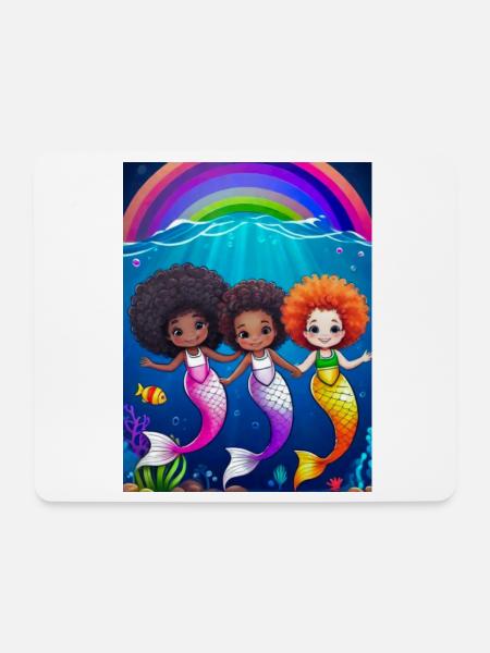 Bunte Meerjungfrauen mit Regenbogenhintergrund - Mousepad (Querformat) - Weiß
