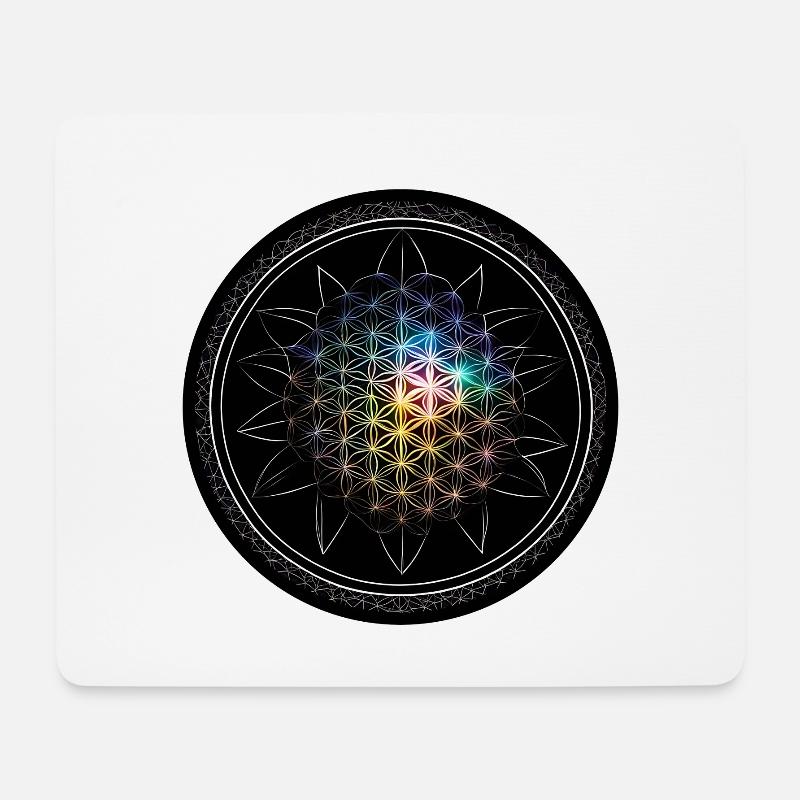 Blume des Lebens Regenbogen - Mousepad (Querformat) - Weiß