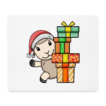 Mouton avec chapeau de Père Noël et cadeau de Noël - Tapis de souris (format paysage) - blanc - Devant