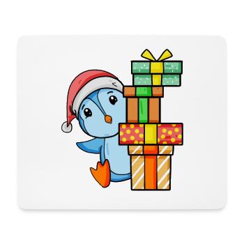 Pinguin mit Weihnachtsmütze und Weihnachtsgeschenk - Mousepad (Querformat) - Weiß - Vorne