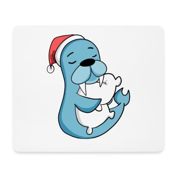 Lion de mer mignon fatigué Noël - Tapis de souris (format paysage) - blanc - Devant