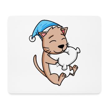 Chat avec oreiller et bonnet somnolent - Tapis de souris (format paysage) - blanc - Devant
