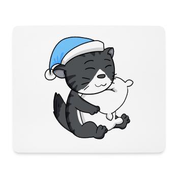 Schlafen Müde - Katze mit Kissen und Schlafmütze - Mousepad (Querformat) - Weiß - Vorne